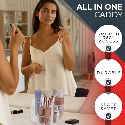 Masirs Small 360 Rotating Makeup Organizer, 5 Compartments, Round Clear | Small 360 Rotating Makeup Organizer, 5 Compartments, Acrylic Mini Lazy Susan, Vanity Bathroom Counter, Round Clear - color: Round Clear
