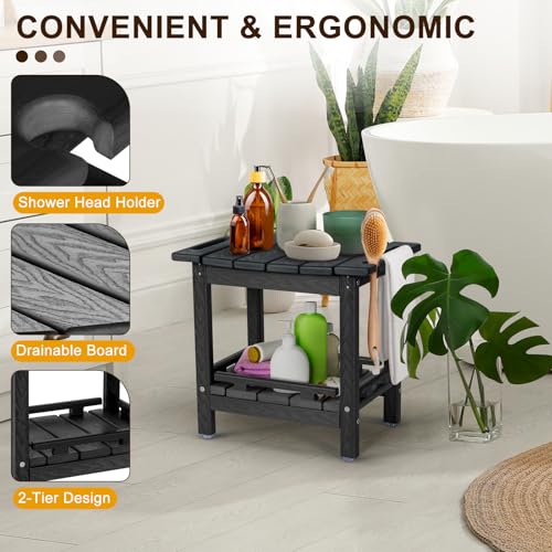 NALONE Shower Bench, HDPE Shower Stool for Shaving Legs with Handle (Black) | Indoor and Outdoor Use, All Weather and Long Last, Perfect for Inside Shower - size: Black
