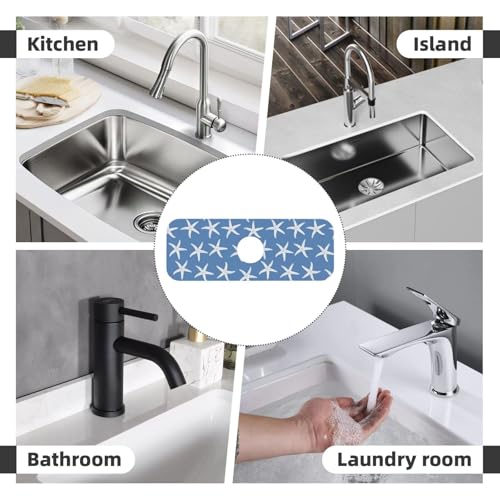 Blue Starfish Abstract Coastal Beach Nautical Ocean Kitchen Sink Splash Guard Faucet Mat Super Absorbent Fast Drying Mat Sink Gadgets-Fast Drying Pad Sink Mat For Kitchen Bathroom (15" X 5.5" ) - color: Starfish
