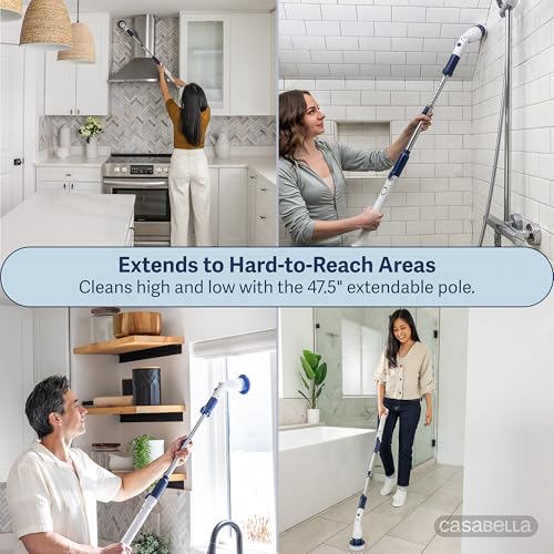 Casabella Power Spin Scrubber, Extendable to 47.5” – Cordless Electric Cleaner for Shower, Kitchen, Bathroom, Tile, Tub, Car, Deck - Rechargeable Spin Brush with Adjustable Brush Head & 4 Attachments - style: Extendable