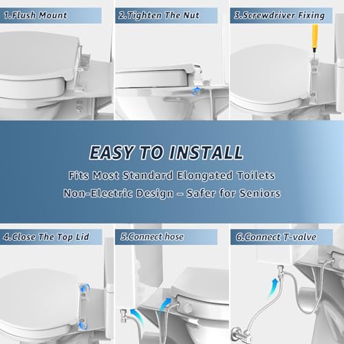 Huttdmel Raised Bidet Toilet Seat Elongated 18.5" – Soft Close, Dual Self-Cleaning Nozzles, Quick Release & Connect, Sturdy PP, Won't Loosen, Ideal for Seniors, Elderly & Limited Mobility, White - size: Raised Seat with Bidet & Premium