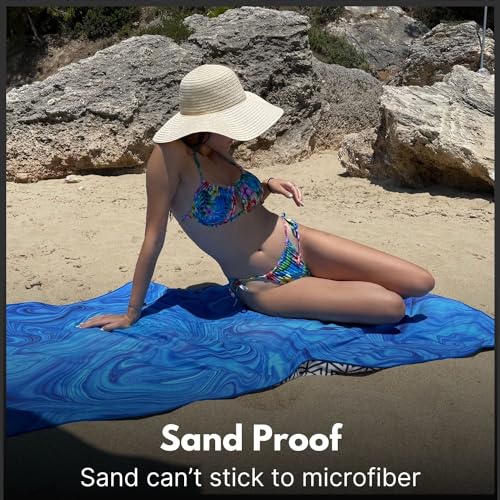 Microfiber Beach Towel - Quick Dry, Sand Free and Oversized 71x35 | Super absorbent, lightweight, swimming, gym, extra large, pool, cruise, camping, yoga, travel, compact, carry bag, vacation - color: Laguna