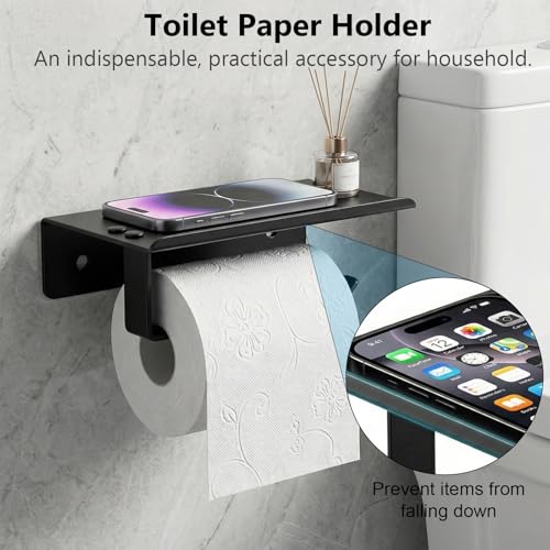 Tudoccy 5-Pieces Matte Black Bathroom Accessories Set, Bathroom Hardware Set SUS304 Stainless Steel Rustproof Wall Mounted - Includes 16" Hand Towel Bar, Toilet Paper Holder with Shelf, Towel Hooks | Rustproof Wall-mounted Hand Towel Bar, Roilet Paper Hol