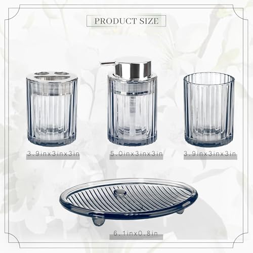 CERBIOR Bathroom Accessories Set, 4 PCS Glass Bathroom Set,Silver Grey | Includes Soap Dispenser, Toothbrush Holder, Toothbrush Cup, Soap Dish for Decorative Countertop and Housewarming Gift - style: Silver Grey