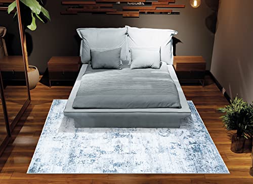 Bloom Rugs Washable Non-Slip 2x3 Rug - Blue/Gray Modern Abstract Area Rug for Living Room, Bedroom, Dining Room, and Kitchen - Exact Size: 2' x 3' - color: Blue / Gray, size: 2' x 3' (Rectangular)