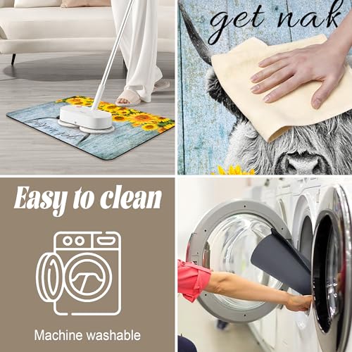 SolAzul Highland Cow Leather Diatomaceous Earth Bath Mat,Super Absorbent Diatomite Stone Bath Mat Non Slip Quick Dry Thin Bathroom Floor Mat Rug (16×24 Inch) (COW-02) - color: Cow-02