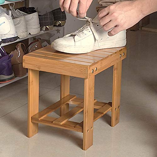 ASelected Wood Shower Stool 13 Inch with Storage Shelf for Bathroom Shower | Compact Shower Stool Fits Small Bathrooms and Tight Spaces, Providing Comfortable Seating as A Shower Seat, Foot Stool, Shoe - size: Large-13Inch