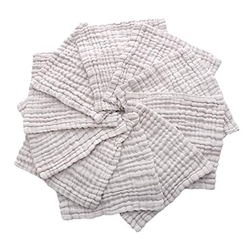 Baby Washcloths - Natural Cotton Baby Wipes - Soft Newborn Face Towel for Sensitive Skin - 10 Pack, 12x12 inches - color: Grey