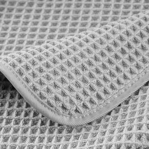 POLYTE 430 GSM Poly Blend Microfiber Quick Dry Waffle Bath Towel Set of 6 | 2-Body Towels, 2-Hand Towels, 2-Wash cloths, Oversize, Lint Free - color: Light Gray