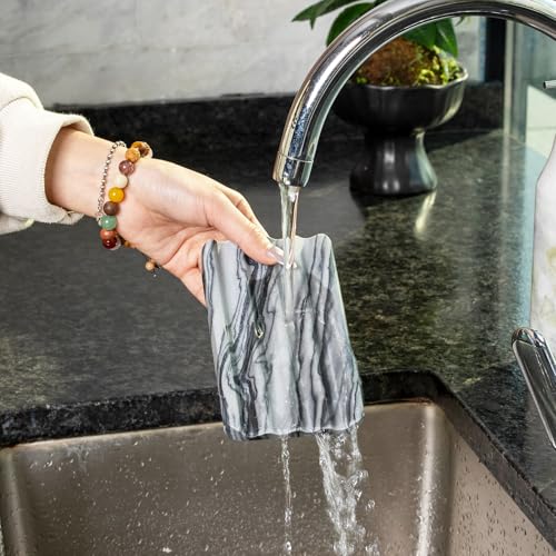 2 Pcs Soap Holder for Bathroom, Marble Soap Dish for Kitchen Countertop, Tray with Creative Wavy Design, Soap Saver for Bath Tub, Sponges, Italian Natural Stone(Monte Grigio) - color: Monte Grigio