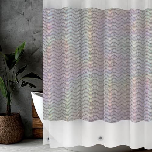 Holographic 3D EVA Shower Curtain Liner Wave, 72x72 Premium Clear Plastic Bathroom Shower Curtain with Rustproof Metal Grommets for Shower Stall, Bathtubs - color: Holo - Wave, size: 72"W x 72"L (Pack of 1)