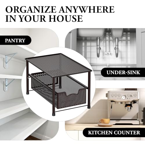 Simple Houseware Stackable Under Sink Sliding Basket Drawer, Brown | Perforated Free Standing Organizer, Kitchen/Pantry/Cabinet/Counter - color: Bronze