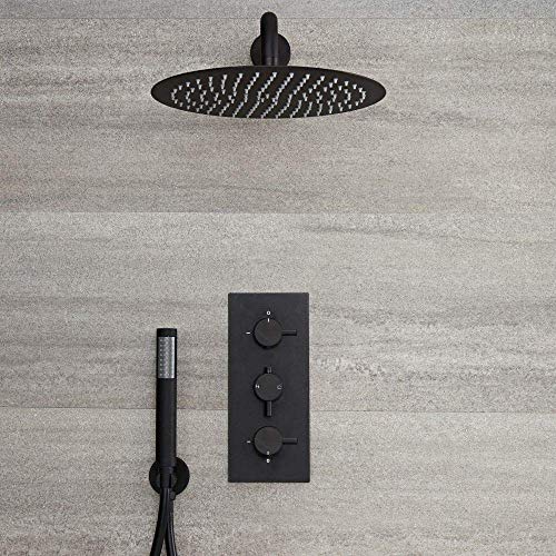 Voolan Rain Shower Head, High Flow Large Rainfall Showerhead Made of All Metal Stainless Steel, Waterfall Body Covering, Universal Wall and Ceiling Mount (12 Inch, Black) - color: Matte Black, size: 12 Inch