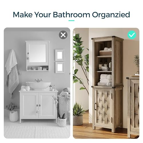 Farmhouse Storage Cabinet, Narrow Corner Linen Tower with Door & Adjustable Shelves,Versatile Bathroom & Living Room Organizer,Light Brown
