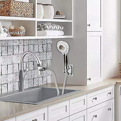 Sink Hose Shower Sprayer Attachment - Faucet Extension w/ 5 Adapters For Bathroom Bathtub, Kitchen Faucet, Utility Laundry Tub, Garden Hose Thread Spout For Delta, Moen, Kohler, American Standard - color: c-silver-big panel
