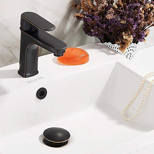 REGALMIX Vessel Sink Drain,Bathroom Pop-up Drain with Detachable Basket Stopper, Anti-Explosion and Anti-Clogging Drain Strainer, Sink Drain Assembly with Overflow Oil Rubbed Bronze, RWF083K - color: Oil-rubbed Bronze, size: With Overflow