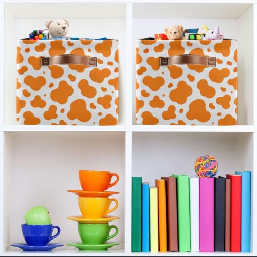 Orange Cow Print Storage Baskets 1 Pack | Collapsible Open Home Storage Bin with Handle for Home Bedroom Cloth