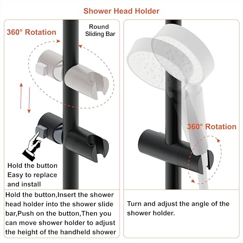 Shower Slider bar 18 Inches with Adjustable Handheld Shower Head Holder for Bathroom Shower Bar for Shower Head Stainless Steel Sliding bar with ABS Slider Matte Black Finished DT5961MT Duttao - color: Matte Black