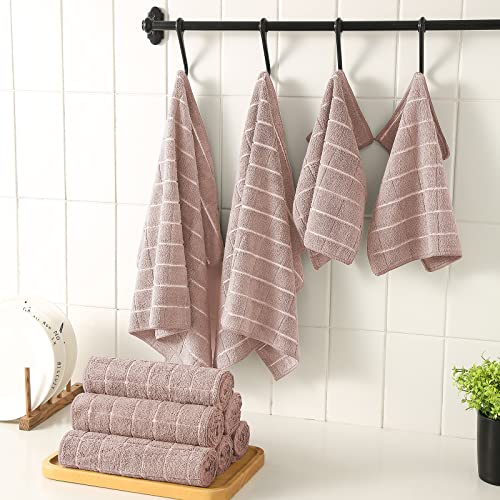 Puomue Microfiber Kitchen Towels and Dishcloths Set, 26 X 18 Inch and 12 X 12 Inch, Set of 12 Bulk Lint Free Dish Towels for Drying Dishes, Camel - color: Camel