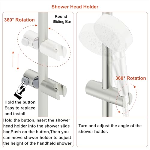 Shower Slider bar 18 Inches with Adjustable Handheld Shower Head Holder for Bathroom Shower Bar for Shower Head Stainless Steel Sliding bar with ABS Slider Brushed Nickel Finish DT5961BN Duttao - color: Brushed Nickel