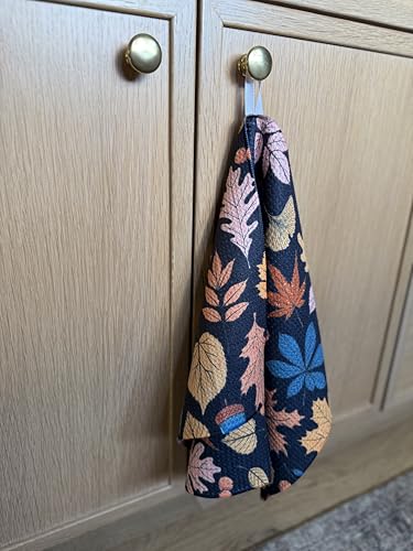 Kitchen Towels, Dish Towels for Kitchen, 2 Pc Kitchen Towel Set | Microfiber Waffle Towels, 16 x 26 inches, with Hanging Loops, Reusable Tea Towels, Cute Kitchen Towels - 2 Pack - color: Fall Leaves Black