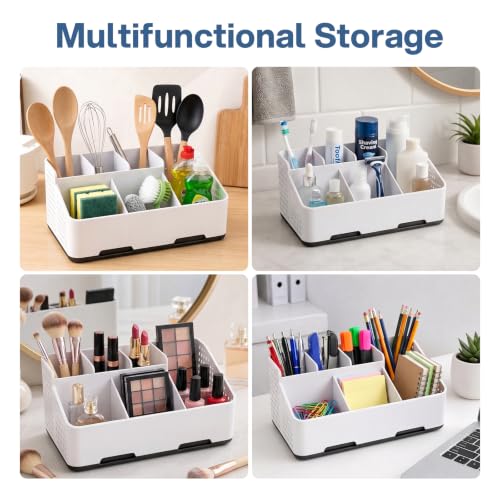 TQRR Bathroom Counter Organizer with Drainage, 6 Slots Toothbrush Holders | Detachable Design, Anti-Slip Base, Vent Electric Toothbrush and Toothpaste Holder Vanity Storage for Bathroom & Sink(Black) - color: Black