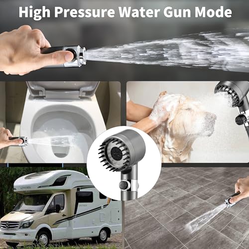 Iopsk Fitered Shower Head with Handheld for Hard Water, High Pressure Handheld Shower Heads with On Off Switch, Showerhead with Long Hose(Gun Grey,2 Filters)