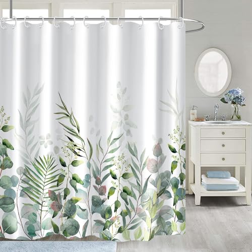 AWERT Shower Curtain Plants for Bathroom,Waterproof Quick-Drying Green Leaves Shower Curtain Set with Hooks 60x72 Inch - color: Green and Magenta, size: 60"W x 72"L (Pack of 1)