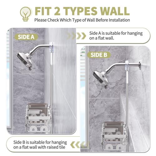 Aluminum Shower Caddy Hanging,Shower Caddy, Never Rust Shower Organizer | 4 Levels with adjustable Height 10 Hooks for Razor/Sponge - Rack with Soap Basket (Silver) - color: Silver