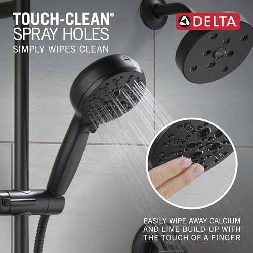 Delta Faucet ProClean Matte Black Hand Shower with Slide Bar, Handheld Shower with High Pressure Spray, Black Shower System with Handheld, Matte Black 51584-BL - color: Matte Black