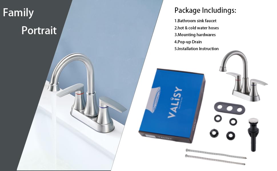 Brushed Nickel Bathroom Faucet, 2-Handle Lead-Free 360° Swivel High-Arc Spout 4 Inch Centerset Bath Lavatory Vanity Sink Faucets Set for Sinks with Drain & Water Hoses, VABM80008L - color: Brushed Nickel