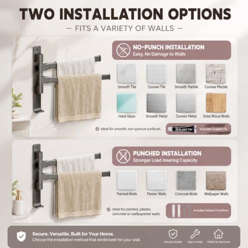 2-5 Arms Swivel Towel Rack Bath Towel Holder with Hook Swing Arm Towel Rack Wall Mount for Bathroom Kitchen-Grey 2Arm - color: Grey, size: 2-arm