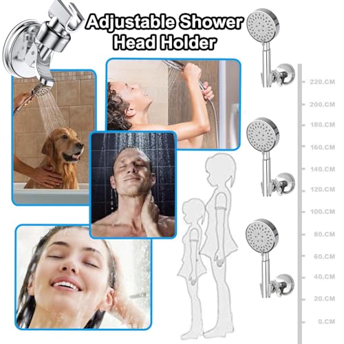 Adjustable Shower Head Holder, Suction Cup Handheld Shower Bracket, Removable Handheld, Wall Mounted (Silver) - style: Adjustable, Silver