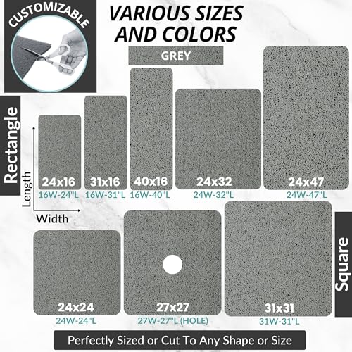 Enkosi Loofah Non-Slip Shower Mat - Shower Floors, Bathtub, Bathrooms, Wet Areas - Cushioned Bath Mat with Drain Holes - Quick Dry PVC, Secure Safety Pad Without Suction Cups (32x24 Grey) - color: Grey, size: 32" x 24" (Rectangular)
