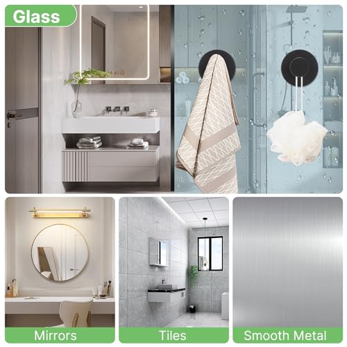 Black Waterproof Suction Cup Hooks, 2-Pack Heavy Duty Stainless Steel No Drill Shower Hooks for Hanging Towels, Robes, Loofahs, Holder Holds Strong on Tile, Glass, Mirror, Wall, Bathroom Door - color: black-2pcs