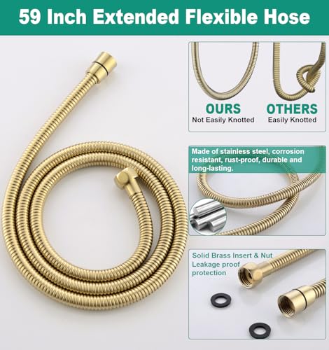 Brass Shower Slide Bar with Handheld Shower Head, Adjustable Height Wall-mounted Retro Hand Shower Head Holder with 59 inch Hose for Bathroom, Brushed Gold - color: Brushed Gold