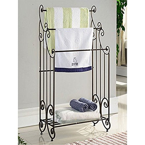 Kings Brand Furniture Pewter Metal Towel Racks for Bathroom with Shelf - 3 Long, Sturdy, Versatile & Modern Towel Rack with Storage Shelf Perfect for Laundry Room, Kitchen Area & Bathroom Towel Rack