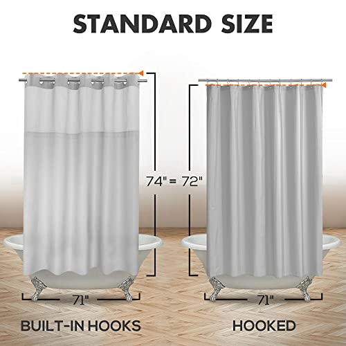 River Dream No Hook Slub Textured Shower Curtain with Snap-in PEVA Liner Set - 71" x 74"(72"), Hotel Style with See Through Top Window, Machine Washable & Water Repellent, Gray, 71x74 | Snap on/off Waterproof PEVA Liner, See Through Top Window, Slub Textu