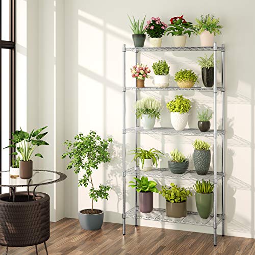 Auslar 5-Tier Heavy Duty Wire Shelving, Adjustable Storage Rack, Chrome | 14"D x 36"W x 72"H, Standing Large Shelving Units, 1750 lbs Capacity, for Garage Kitchen Pantry Bathroom Laundry - size: 5 Tier