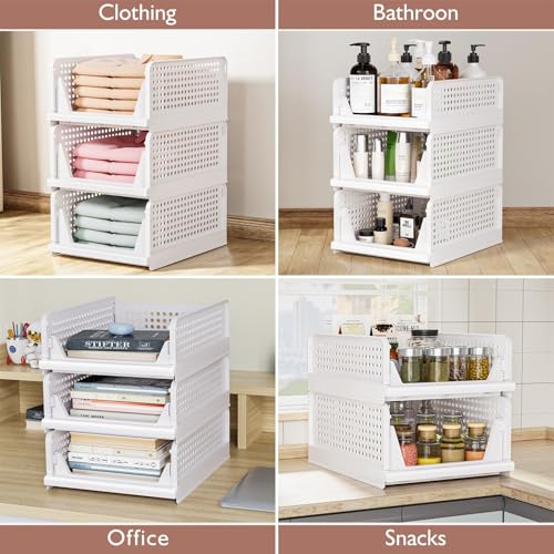 CTSNSLH 8 Pack Closet Organizers Stackable Storage Box | White stackable plastic drawer bins for closets, wardrobes, kitchens, bathrooms, offices - size: 8 Pack