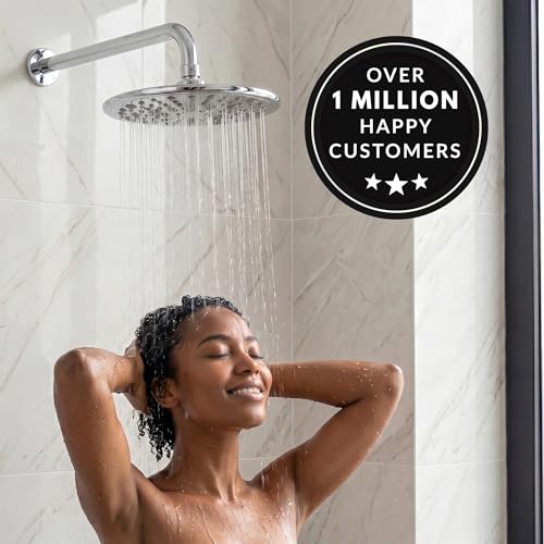Luxury Rain Shower Head - 2.5 GPM - Polished Chrome | 9 Inch Large, High Flow, Overhead Rainfall Showerhead With Self-Clean Nozzles, Easy Install, Adjustable Brass Ball Joint - color: Polished Chrome, size: 2.5 GPM