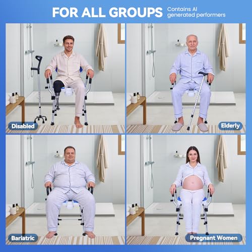 U-Shaped Shower Chair, 400 lbs Capacity, Adjustable Height Bath Seat, Blue | Shower Chair with Removable Back and Arms, Non-Slip Feet Bath Seat for Inside Shower, Shower Stool for Elderly and Disabled