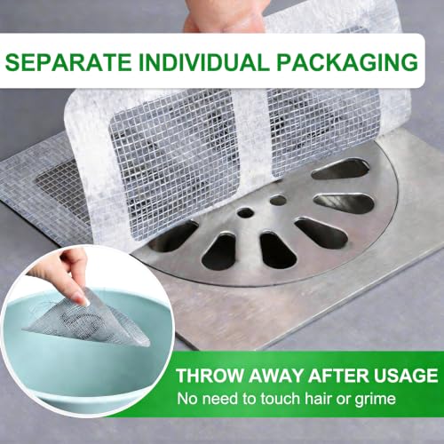 100PCS Disposable Drain Hair Catcher Stickers, Self-Adhesive Shower Sink Drain Mesh Stickers for Bathroom Bathtub Kitchen Sink, Disposable Hair Trap Sticker Drain Protector
