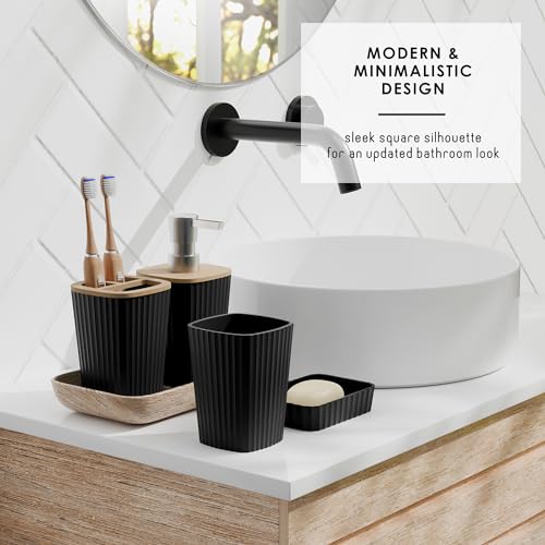 Clara Clark Black Bathroom Set, Bathroom Sets with Shower Curtain and Rugs | 22 Piece Bathroom Accessories Set with Toothbrush Holder, Soap Dispenser, Soap Dish, Toilet Brush, and Bathroom Trash Can - color: Black, size: Complete Set + Bath Rugs