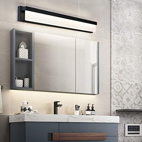 LED Bathroom Vanity Light Fixture Over Mirror 32.3 inch Modern Rectangle Black Matte Metal Lighting Bar 4000K Daylight Wall Sconce (Black) - color: Black, size: 32 inch