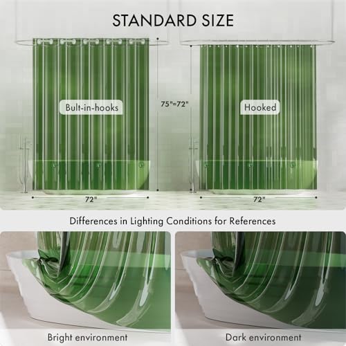 AmazerBath No Hook Shower Curtain Liner, 100% EVA Heavy Duty Hookless Shower Curtain and Liner 3-in-1, 72x75 Luxury Soft Shower Liner with 3 Heavyweight Stones, Clear Green - color: Rainbow Emerald