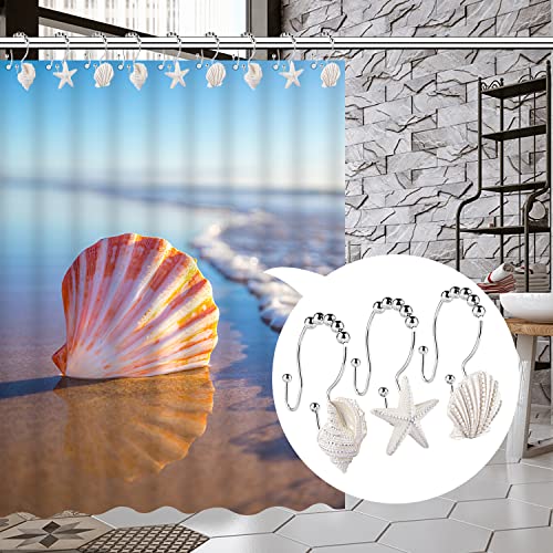 Decorative Shower Curtain Hooks,12 Pcs Seashell Double Shower Curtain Hooks | Decorative Shower Curtain Hooks,12 Pcs Seashell Double Shower Curtain Hooks