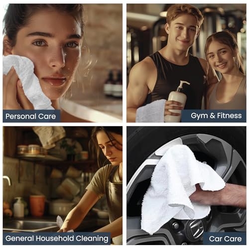 Premium White Wash Cloths - 600 GSM, 12 x 12 Inch, Pack of 36, Ring Spun Cotton Blend - Soft, Durable, Absorbent Washcloths for Face and Body, Machine Washable - size: Pack of 36