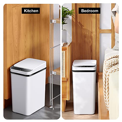 3 PACK - Bathroom Garbage Can with a Lid - 2.5 Gallon Automatic Trash Cans | Bedroom, Office - Small Smart Trash Can Touchless - Plastic, Narrow, Auto Open - Motion Sensor Trash can Bathroom ( White ) - color: White