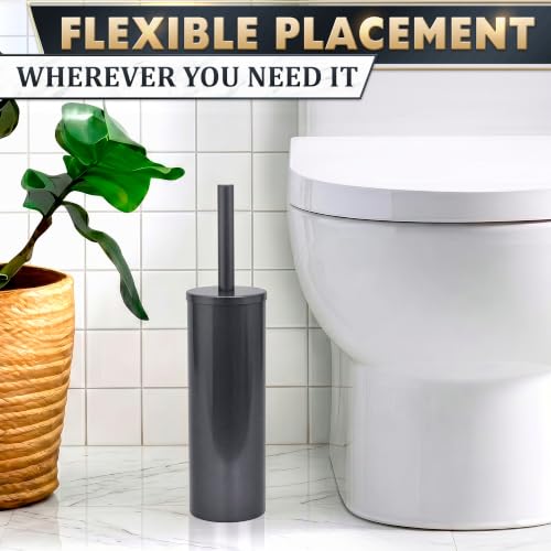 Stainless Steel Toilet Brush and Holder Set, Splash Guard (Graphite) | Toilet Bowl Brush and Holder, Removable Inner Bowl, Dense Bristles, Long Handle, Scratch Resistant, for Modern Bathrooms - color: Graphite